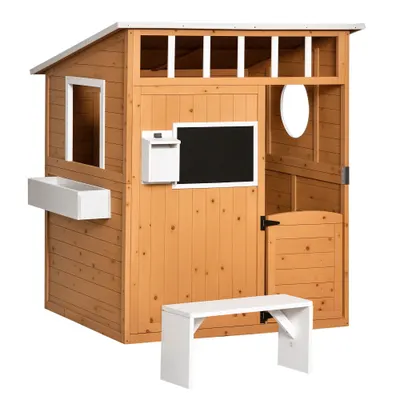 Outsunny Cabană de joacă pentru copii casă de grădină din lemn cu ușă și ferestre, banc, cutie poștală, tablou, de la 3 la 8 ani | Aosom Romania
