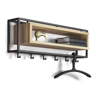 Cuier de perete negru/în culoare naturală cu raft din metal 78 cm School – Spinder Design