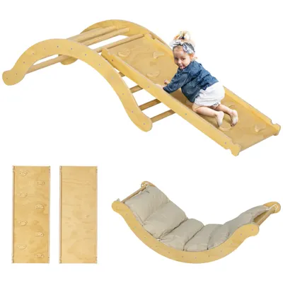 AIYAPLAY Set de cățărare pentru copii, design 4 în 1 cu arc, leagăn, pernă, rampă de alunecare, pentru interior, lemn | Aosom Romania