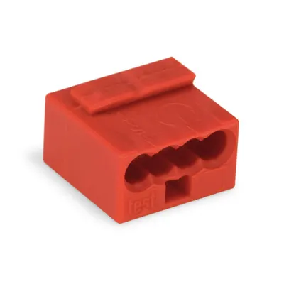 MICRO PUSH WIRE® connector for junction boxes; for solid conductors; 0.8 mm Ø; 4-conductor; light gray cover; Surrounding air temperature: max 60°C; red