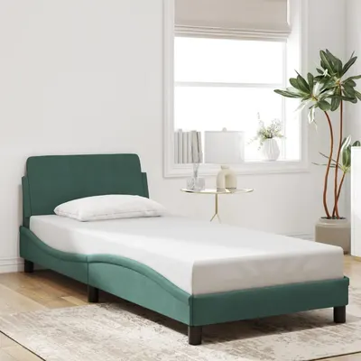 Gossi cadru de pat fara saltea, verde inchis, 80x200 cm, catifea
