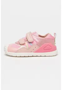 Pantofi sport de piele si material textil cu velcro si insertii stralucitoare - Roz