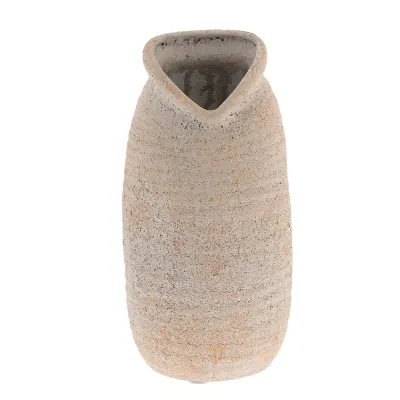 Vaza bej decorativa din ceramica texturata, finisaj rustic 26 cm