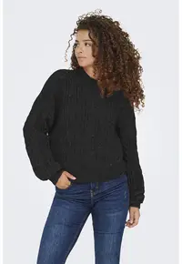 Pulover din amestec de lana cu detalii model torsade - Negru