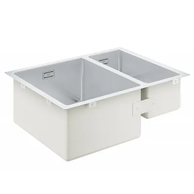 Chiuveta bucatarie Grohe 31577SD1, montare in blat, 2 cuve, sistem de scurgere, Argintiu