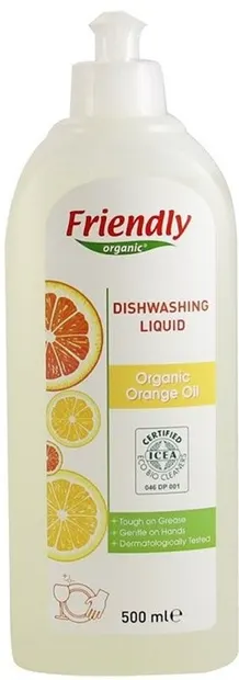 Solutie pentru vase Friendly Organic - cu extract de portocala, 500 ml