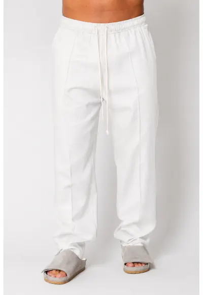 Pantaloni lung din IN cu snur White 21089 - Alb optic