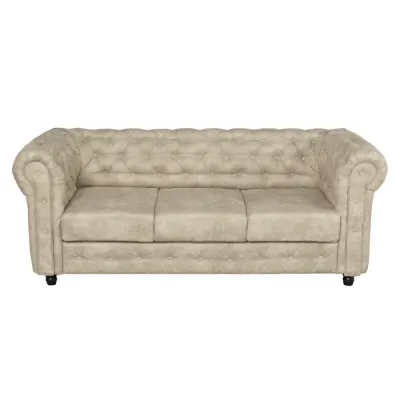Canapea fixa CHESTERFIELD, 3 locuri, cu arcuri, bej, 205x90x80 cm