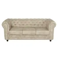 Canapea fixa CHESTERFIELD, 3 locuri, cu arcuri, bej, 205x90x80 cm