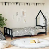 Gossi cadru pat pentru copii, negru, 90x200 cm, lemn masiv de pin