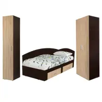 Set dormitor modular ALMA, 3 piese, pat de colt 120x200 cm, colt interschimbabil, dulap 2 usi, dulap 1 usa, sonoma inchis + sonoma deschis