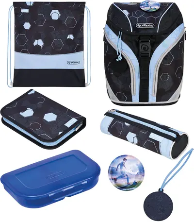 Set școlar Herlitz SoftLight Plus - Cyber Soccer, rucsac, două penare, săculeț și cutie pentru mâncare