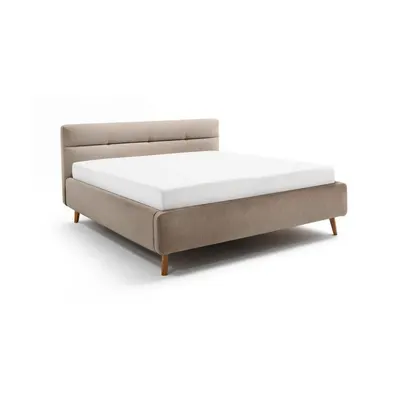 Pat matrimonial bej tapițat cu spațiu de depozitare cu somieră 160x200 cm Lotte – Meise Möbel