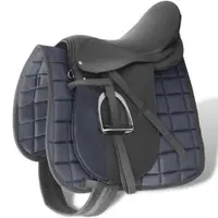 vidaXL Set șa călărie 5-în-1 16", piele naturală, negru, 14 cm