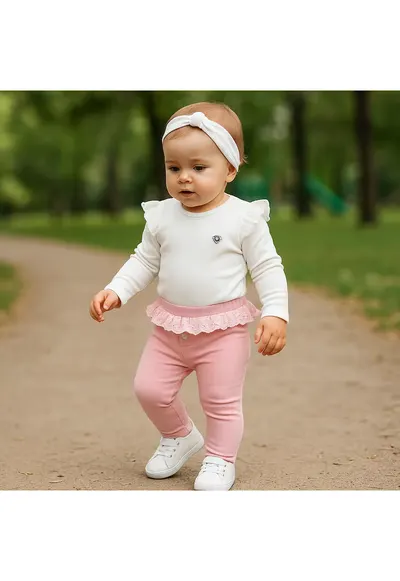 Colanti cu volan in talie - Dream On - Roz Pudrat - pentru fetite - Roz pudrat