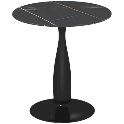 HOMCOM Masă rotundă, oțel vopsit în pulbere, MDF cu melamină, picioare antiderapante, 70 x 74 cm, Negru | Aosom Romania