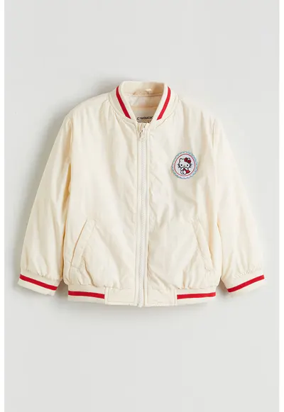 Jacheta bomber cu design Hello Kitty - Rosu/Crem