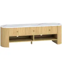 HOMCOM Comodă TV 140 cm, mobilier pentru televizor 165 cm cu aspect de marmură 3 sertare fețe canelate aspect lemn natural | Aosom Romania