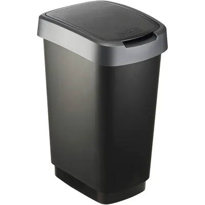 Coș de gunoi din plastic reciclat, argintiu-negru 25 l Twist - Rotho