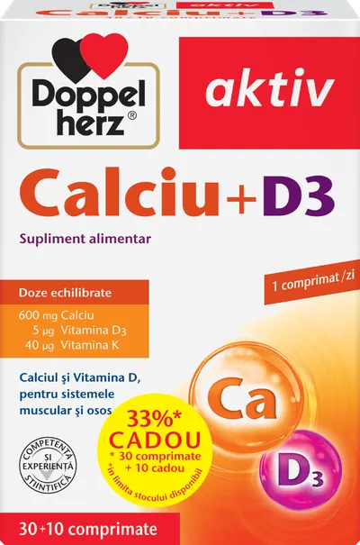 Calciu + D3, 30 comprimate + 10 comprimate cadou, Doppelherz