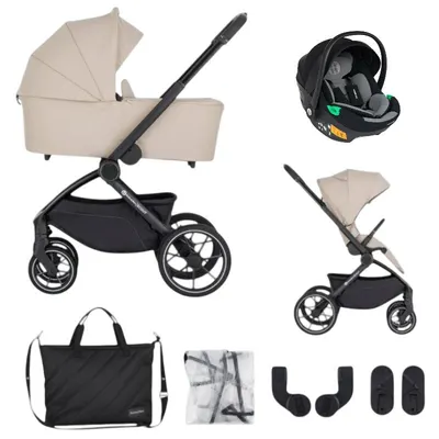 Carucior 3 in 1, Petite&Mars, Scout, Scoica inclusa, Cu landou pliabil, Reversibil, Spatar si suport de picioare reglabile in 3 pozitii, Maner ajustabil, Cu accesorii, Pana la 22 kg, 0 luni+, Bej