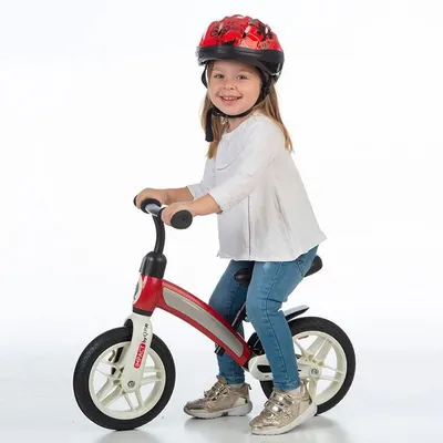 Bicicleta copii fara pedale Qplay Impact Rosu 10 inch, de la 2 ani pana la 30 kg, roti din spuma EVA, limitator de viraj, scaun reglabil pe inaltime, inaltimea recomandata 50-90 cm, greutatea maxima suportata 30 kg