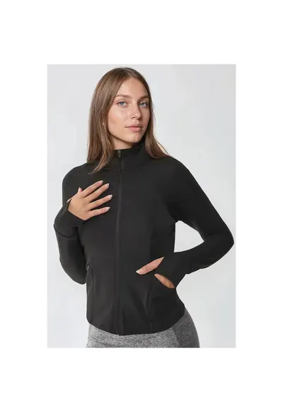 Bluza sport tricotat - guler inalt - negru - textil