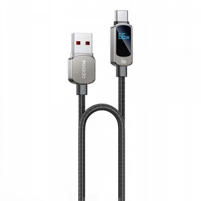 Cablu Date si Incarcare USB-A - USB-C Yesido CA128C Display, 66W, 1.2m, Negru