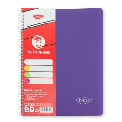 Caiet cu spira A4, 120 file, Daco (60dictando+ 60matematica)