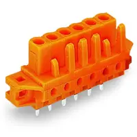 THT female header; 0.6 x 1.0 mm solder pin; straight; clamping collar; Pin spacing 5.08 mm; 21-pole; orange