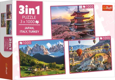 Puzzle Trefl din 3 х 1000 piese - Japonia, Italia, Turcia