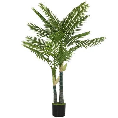 HOMCOM Palmier artificial 150 cm, palmier decorativ cu 16 frunze, plantă artificială mare în ghiveci pentru living, balcon, decor, verde | Aosom Romania