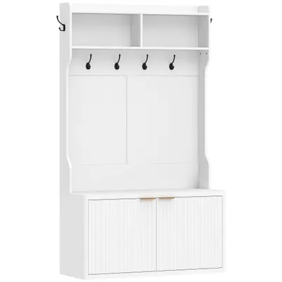 HOMCOM Cuier pantofar 4 în 1 cuier modern cu raft deschis pentru hol intrare dormitor 100x38x172 cm Alb | Aosom Romania