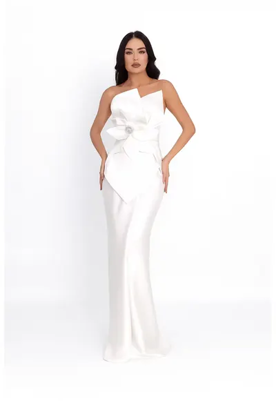 Rochie maxi cu aspect satinat - Alb optic
