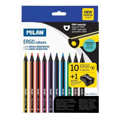 Creioane colorate Milan ERGO, 10 culori + 1 ascuțitoare MAXI