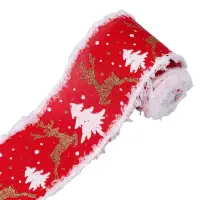 Bandă decorativă Crăciun cu frunze și margine pufoasă - Default Title