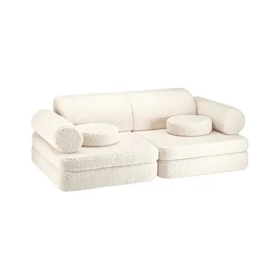 Canapea pentru copii crem cu tapițerie din țesătură bouclé 132 cm Settee – Wigiwama