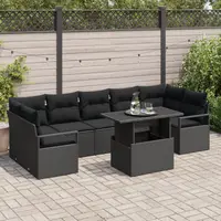 Set 8 piese canapea gradina cu perne negru ratan poli, canapea gradina 2 locuri cu spatiu depozitare & perne negru ratan poli