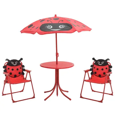 vidaXL Set bistro pentru copii de grădină, cu umbrelă, 3 piese, roșu