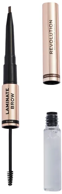 Makeup Revolution Rimel creion pentru sprâncene 2 în 1 Laminate, Medium Brown
