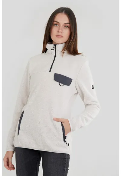 Bluza sport pufoasa cu fenta cu fermoar Vinona - Alb fildes