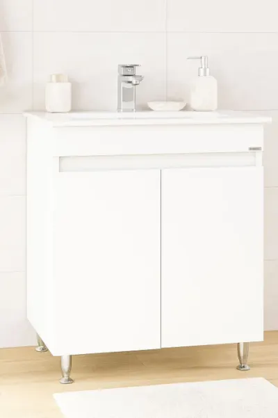 Set Baza front MDF si Lavoar seria 386, montat, 70 cm, alb