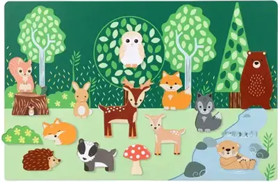 Tablă magnetică din lemn Orange Tree Toys - Animale din pădure