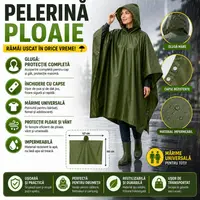 Pelerina de ploaie cu gluga, Impermeabila, Verde, 127x100 cm, Marime Universala
