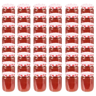 vidaXL Borcane de sticlă pentru gem capac alb și roșu, 48 buc, 230 ml