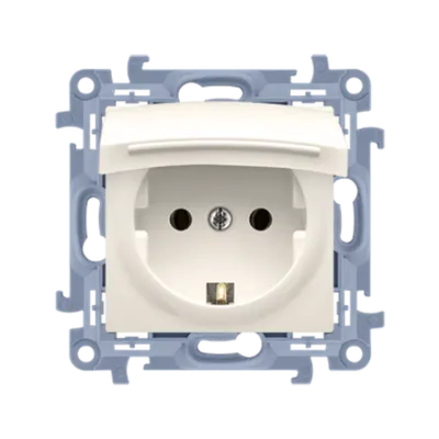Priza Schuko IP44 cu garnitura de etansare si obturatoare de protectie, capac crem 16 A, 250V~, crem, borne cu surub