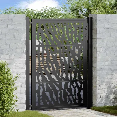 vidaXL Poartă de grădină neagră 100x125 cm, model cu urme din oțel