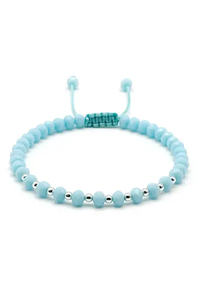 Bratara cu bile din Argint 925 si cristale Baby Blue - snur reglabil - dama