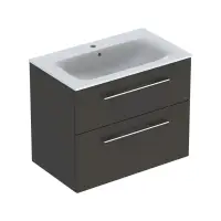 Set dulap baie cu lavoar incastrat Geberit Selnova Square, 80 cm, gri inchis mat