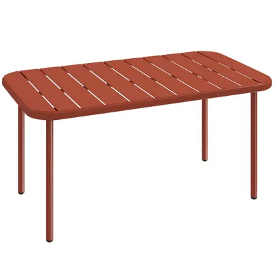 Outsunny Masă de cafea pentru grădină din oțel galvanizat, blat cu șipci, masă rectangulară cu colțuri rotunjite, 90x50x43cm, Roșu | Aosom Romania